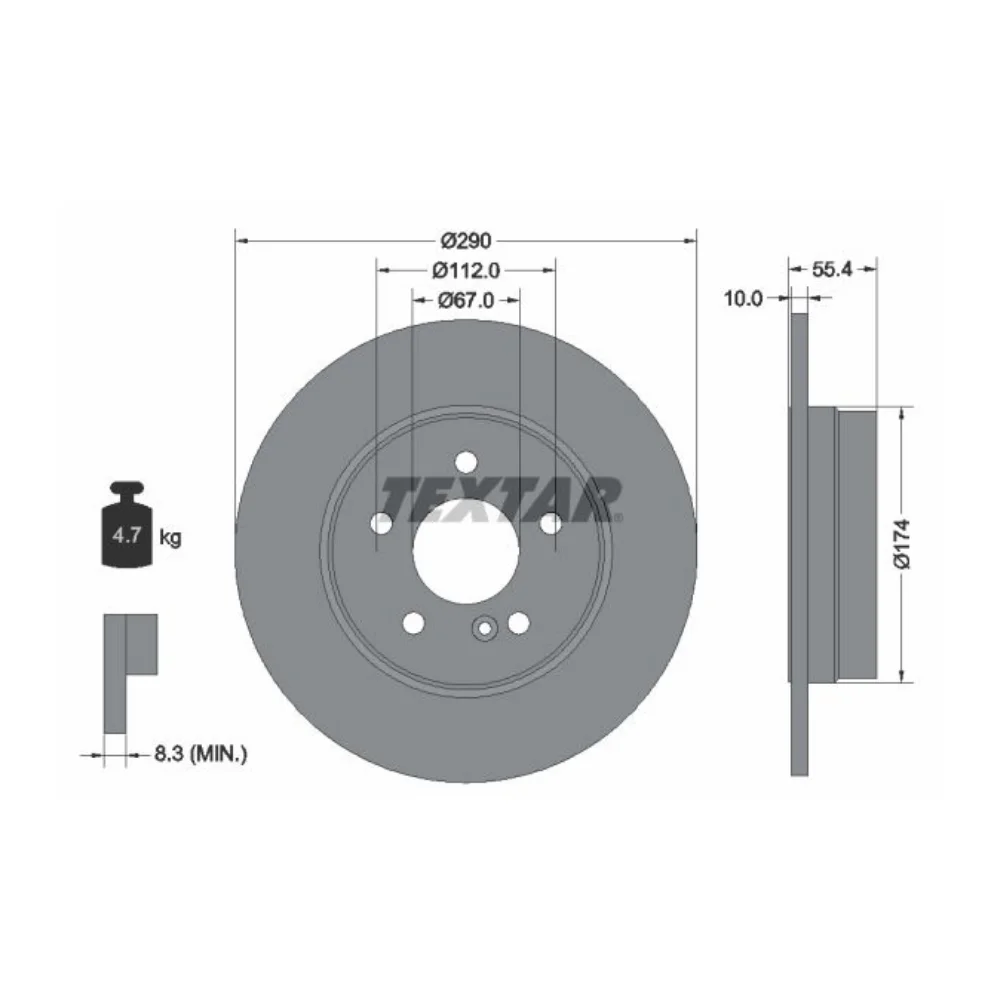 Mercedes Benz Textar Rear Brake Disc W210 E270/280/320 W203-04> 2104230612 2104230312 210423101264 92072703