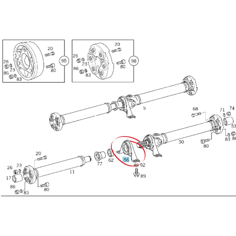 Mercedes Benz Meyle Propeller Shaft Mounting W210 E200/230/220/250D 2104101881 2104101281 0140410057 10209