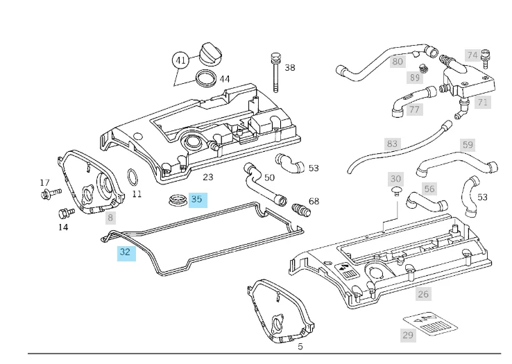 Mercedes Benz Elring Valve Cover Gasket Kit M111 C/E200 220 230 1110100430 153100101 899917