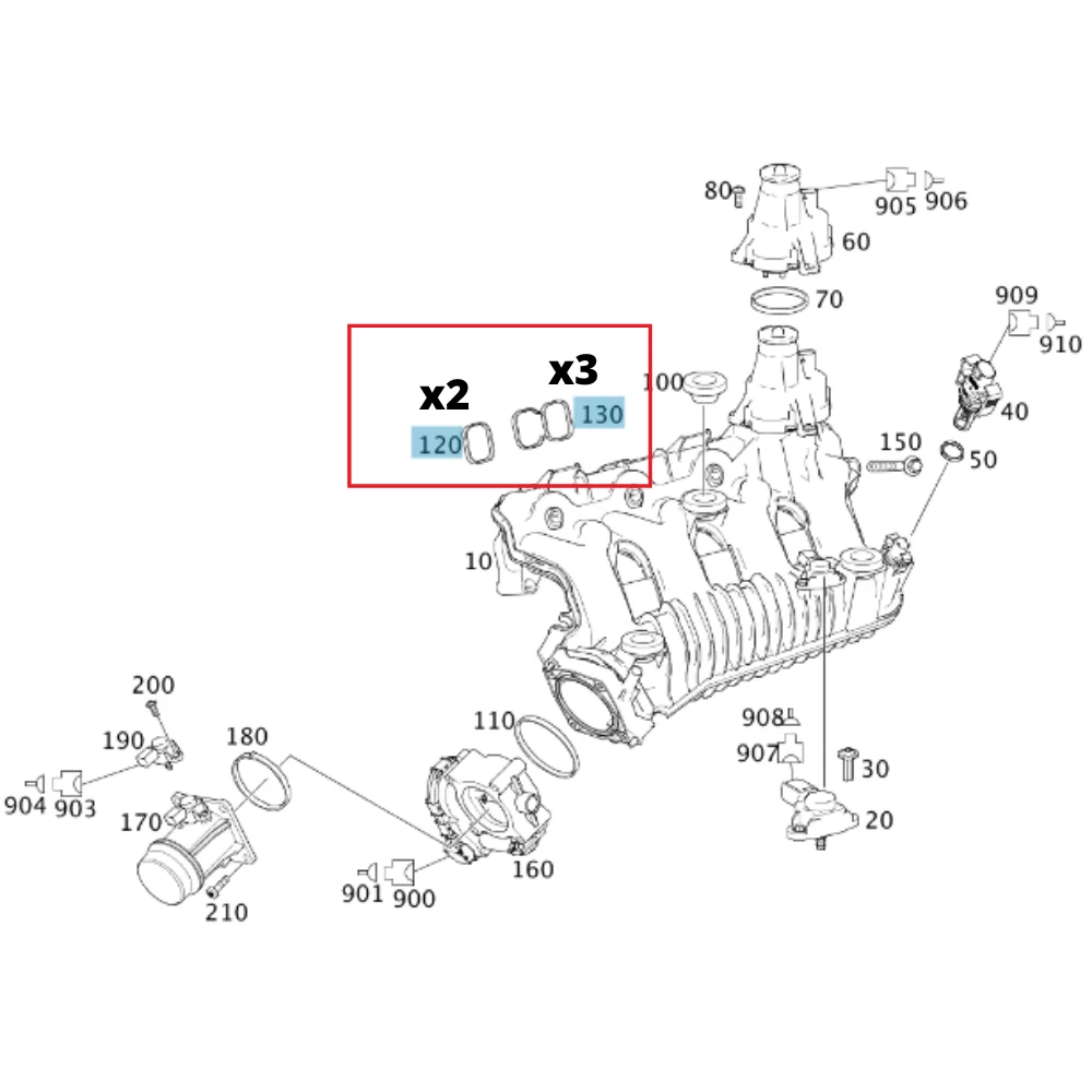 Mercedes Benz Victor Reinz Intake Manifold Gasket Kit Red M271-CGI 114105101 735130