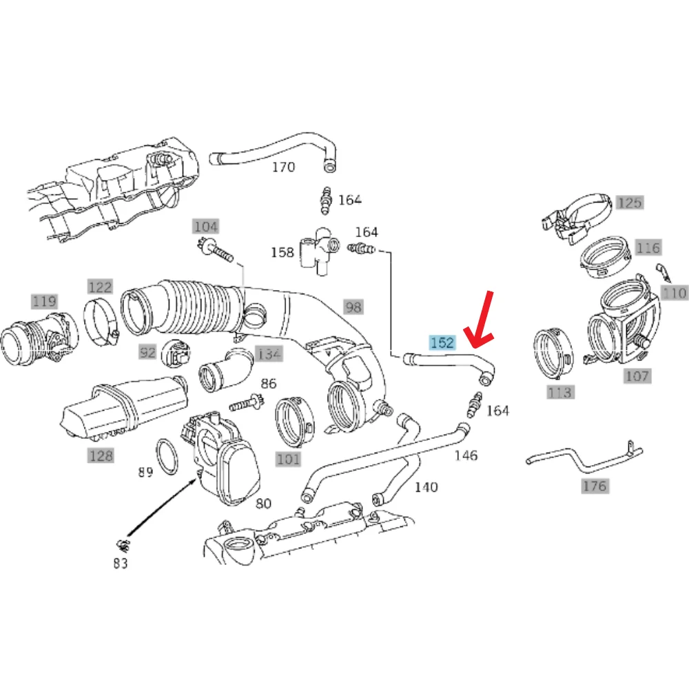 Mercedes Benz Meyle Oil Breather Pipe M112 E240/280 V6 1120180282 0140010037