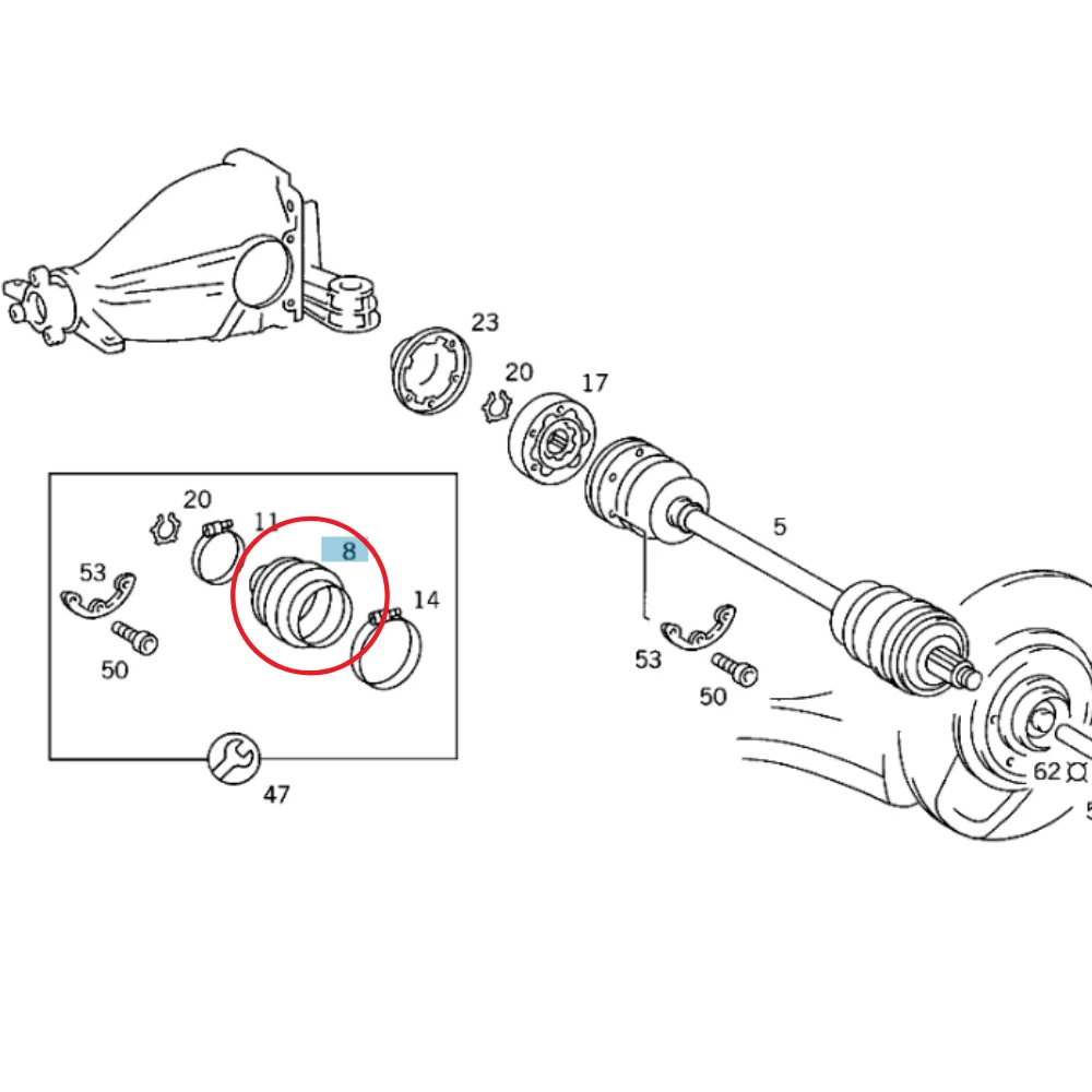 Mercedes Benz Meyle Rear Drive Shaft R/Boot W115 W123 W126 W116 25/64/94 1153501037 0140039000 1155861035