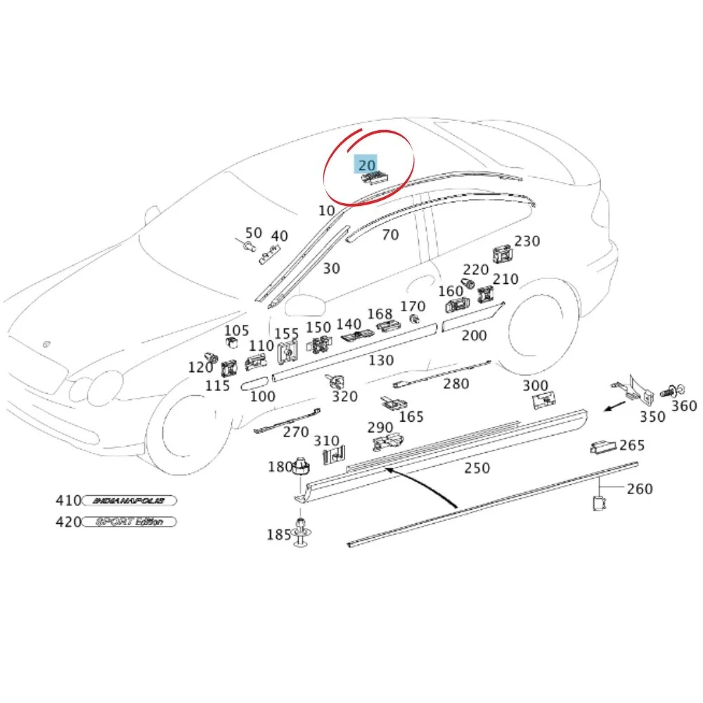 Original Mercedes Benz Roof MLDG Clip W203 Black/White 2036900013 0252093 0018011146