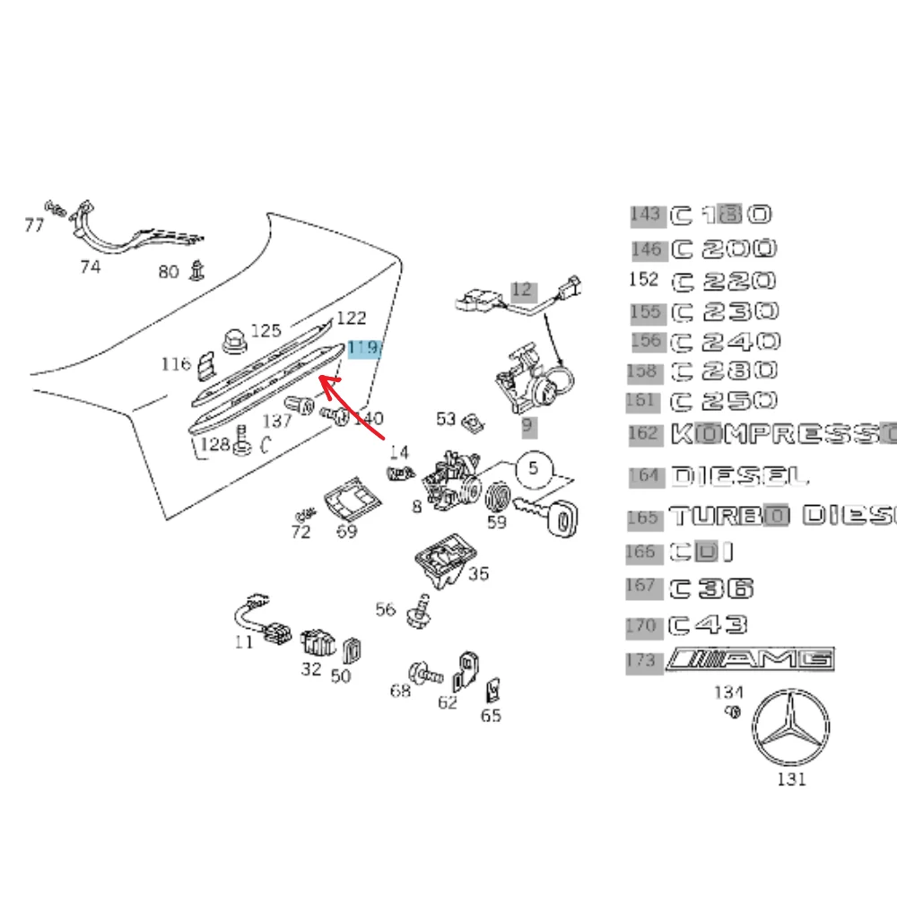 Mercedes Benz Taiwan BOOT HANDLE W202 FC-6/97> [ 4-SCREW HOLE ] 2027580102