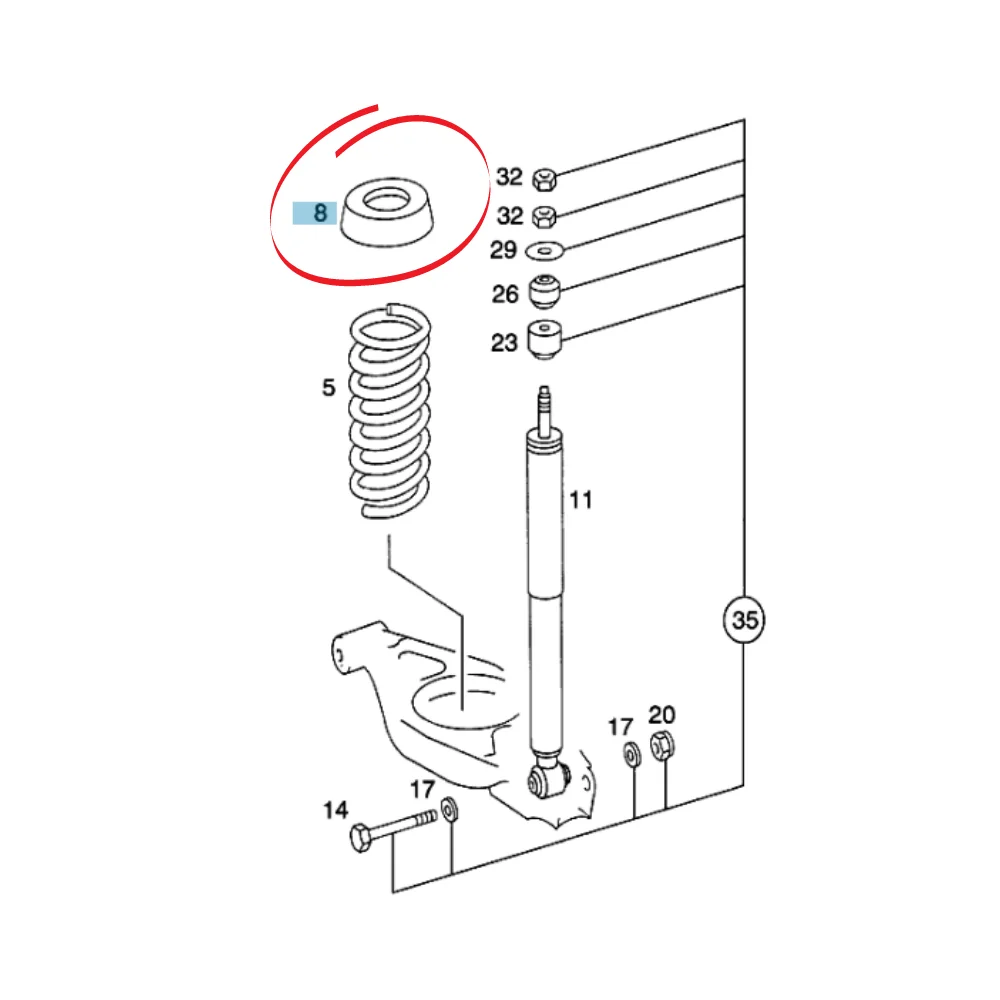Mercedes Benz Meyle Rear Coil Spring Mounting SET W124 W201 W202 2DOT 13MM -2013251044 0140320028