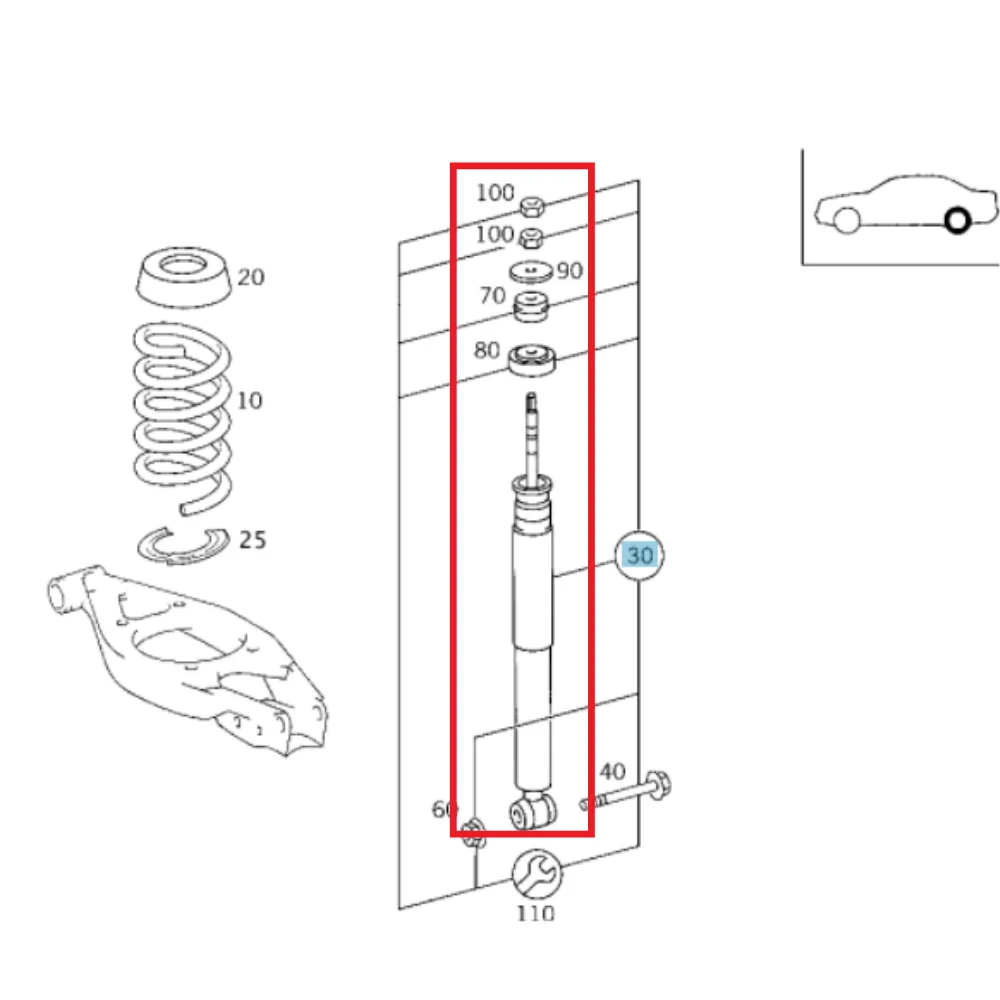 Mercedes Benz Bilstein Rear Absorber W210 Avan 24.5" BE3-A592 2113261800 2103200431 24108263