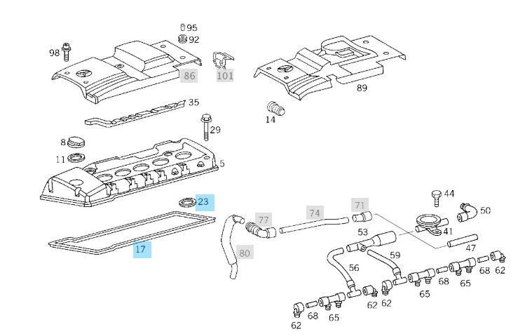 Mercedes Benz Elring Valve Cover Gasket Kit M605 5Cyl 6050160221