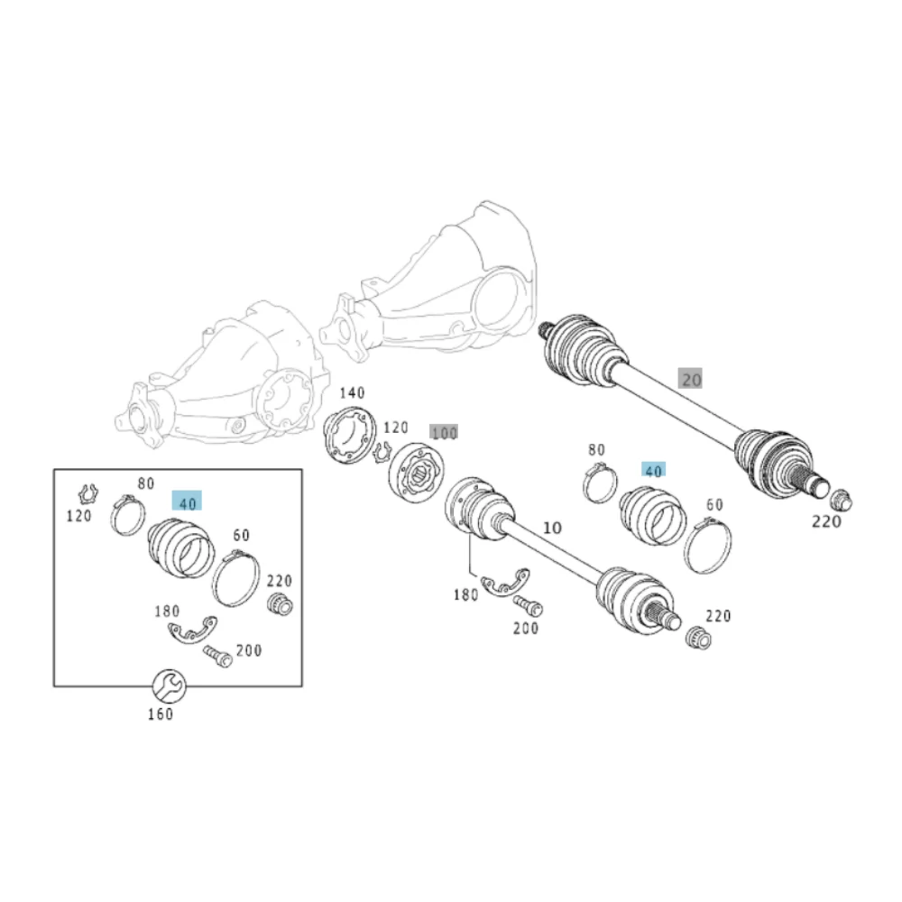 Mercedes Benz Meyle Rear Drive Shaft R/Boot Only W201 W124 4CYL 22/57/96 2013570191 2013570091 2013500337 2013500137 201