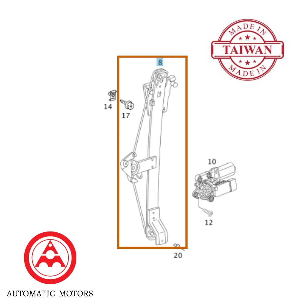Mercedes Benz Taiwan Rear Door Power Window Regulator R/H W168 1687301446