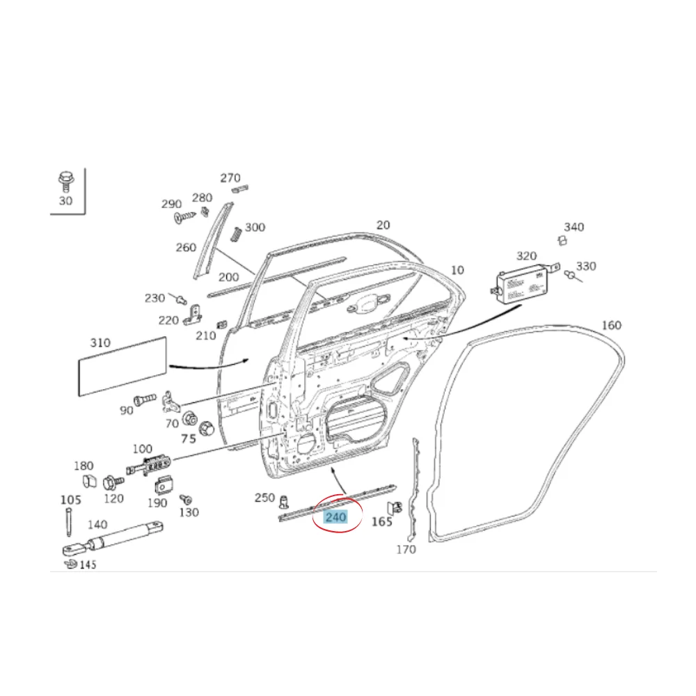 Original Mercedes Benz Rear Door Bottom Rail Left Side W210 Fc6/99 2106900982