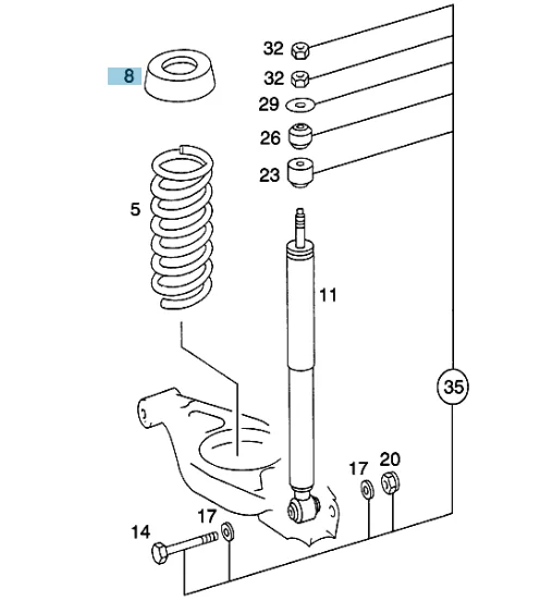 Mercedes Benz Meyle Rear Coil Spring Mounting SET W124 W201 W202 3DOT 18MM 2013251144 0140320029