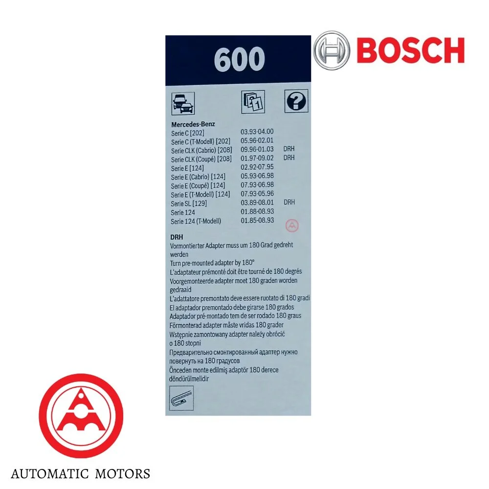 Mercedes Benz Bosch 600C Wiper BLADE W124 W129 W202 W208 W210 CHAIRMAN 3/4-HOLE 24" 1248201145 1248200945 1248200845