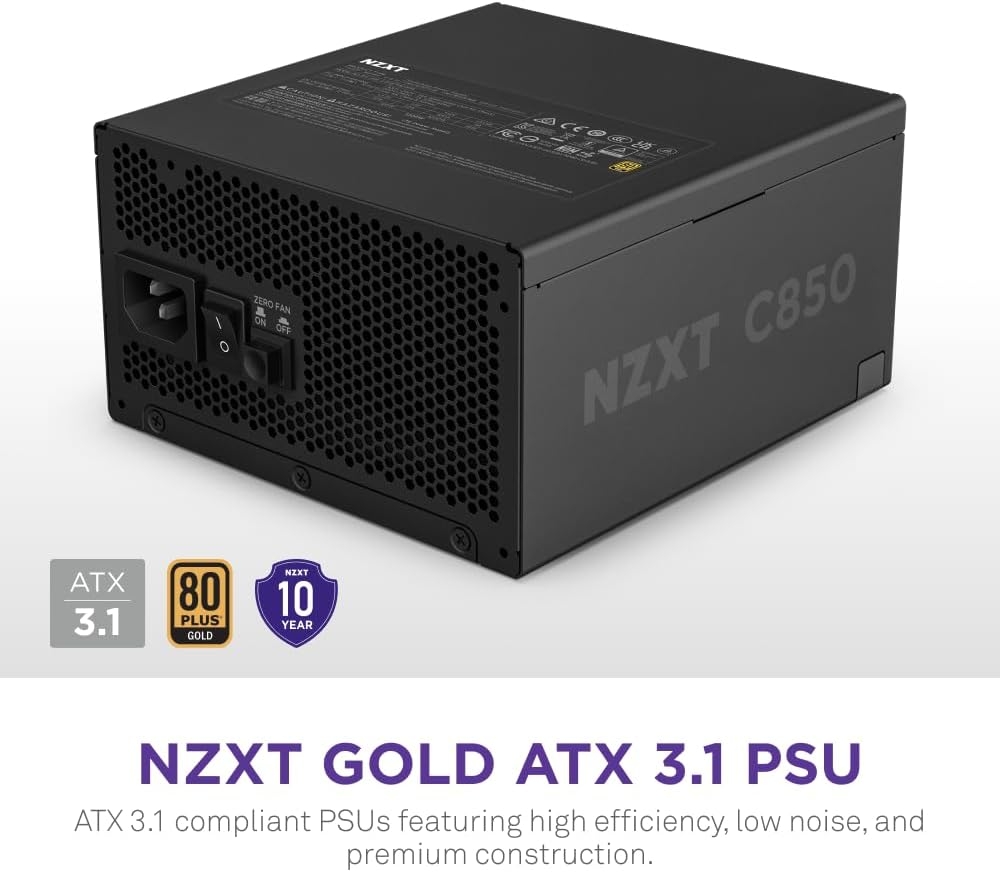 NZXT C850 850W ATX3.1 Fully Modular PSU 80+ Gold (UK) - Black | Gadget Zone