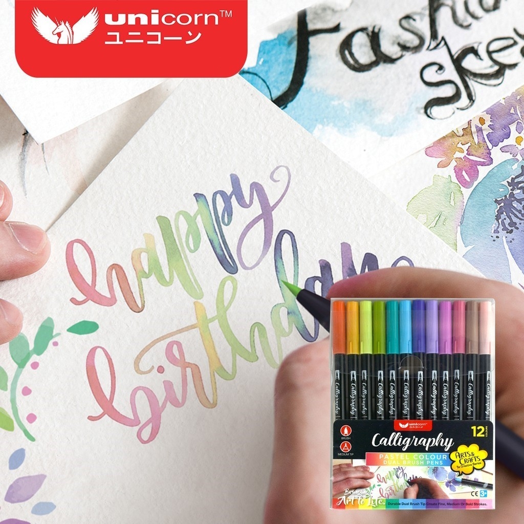 Unicorn Calligraphy Dual Brush Pen Pastel UCB-12P Vibrant UCB