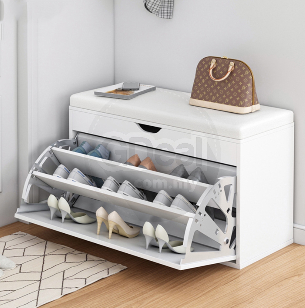 Simple Large Capacity Shoe Rack Modern Wooden Shoes Storage Cabinet With Soft Pad Stool Rak Kasut