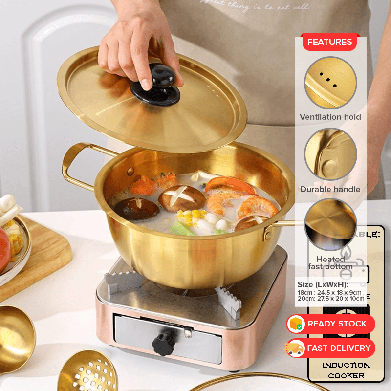 18cm/20cm Handle Instant Noodle Aluminum Pot Ramen Cooking Pot Fast Heat Conduction With Lid