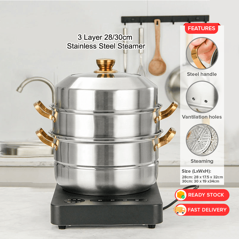 Layer 28/30cm Stainless Steel Multi Layer Steamer Household Large Capacity Induction Cooker Steamer