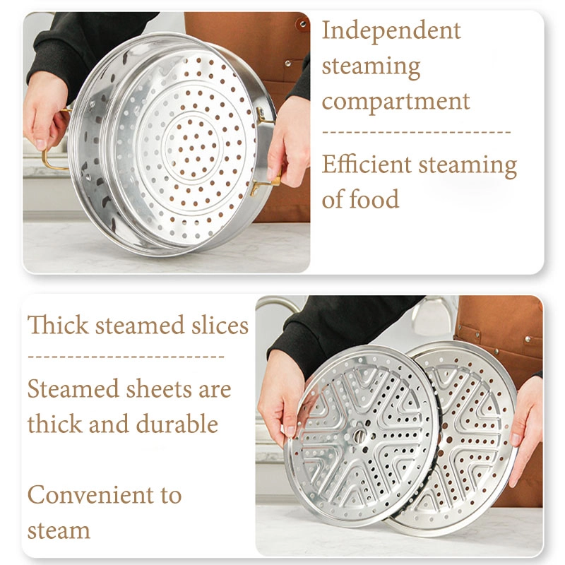 AlfaView 3-Tier Stainless Steel Steamer Pot - 11.8 Inch/30cm, Tempered Glass Lid, Works On Induction & Gas