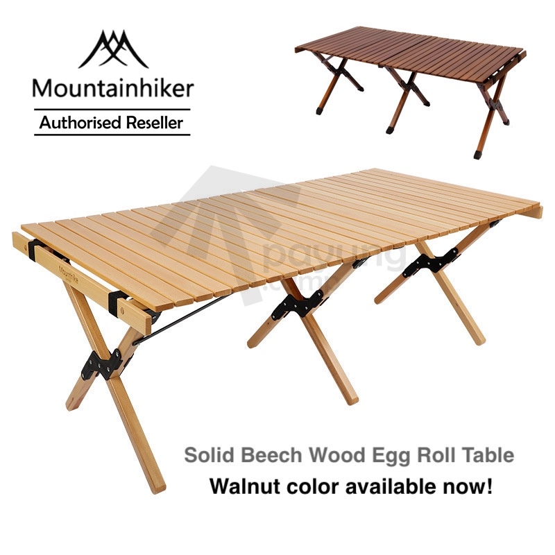MOUNTAINHIKER Solid Beech Wood Egg Roll Camping Table With Canvas