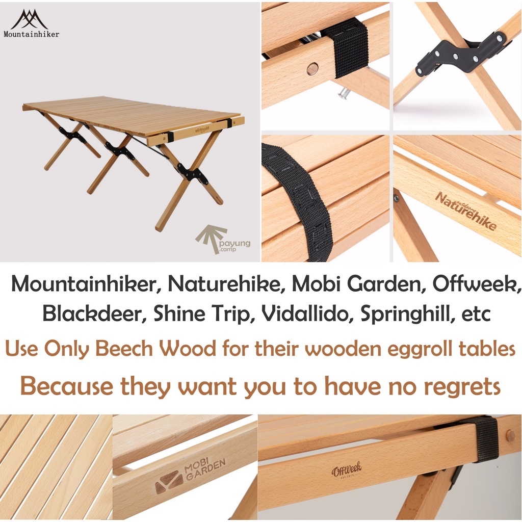 MOUNTAINHIKER Solid Beech Wood Egg Roll Camping Table With Canvas