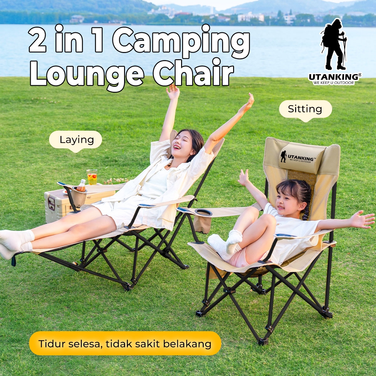 UtanKingβ’ Reclining Camping Chair with Leg Rest Folding Recliner