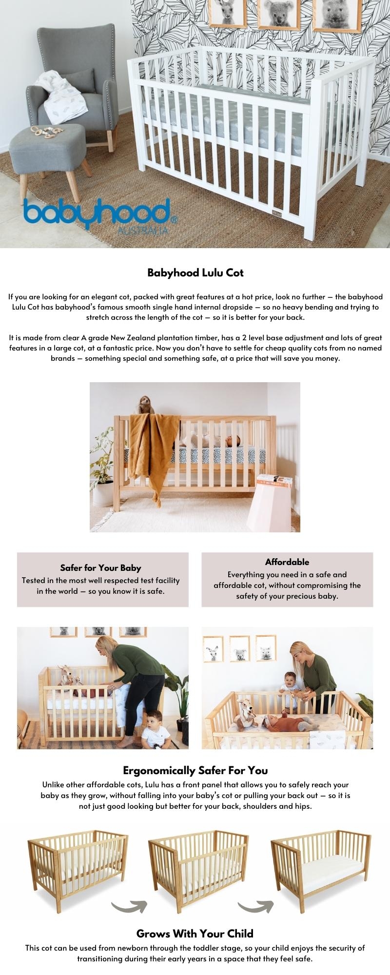 Babyhood Lulu Baby Cot White Without Mattress (14days Preorder