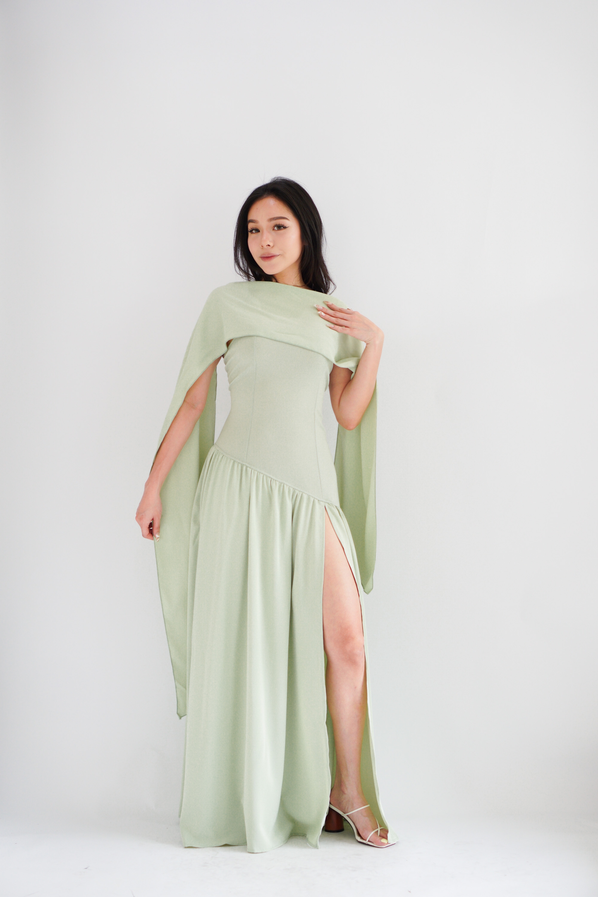 Yina Tube Asymmetrical Maxi Slit Dress with Sash in Green | Bash Yina Tube Asymmetrical Maxi Slit Dress with Sash in Green | Bash