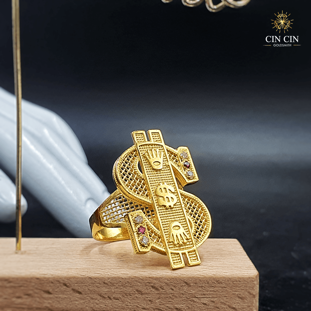 916 Gold Ring Biscuit Ring 3D Unique Dollar Ring