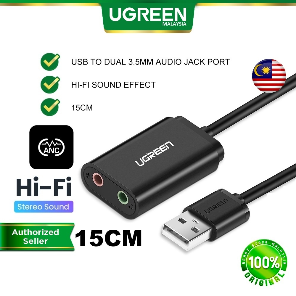 UGREEN 15CM USB Audio Adapter External Stereo Sound Card AUX