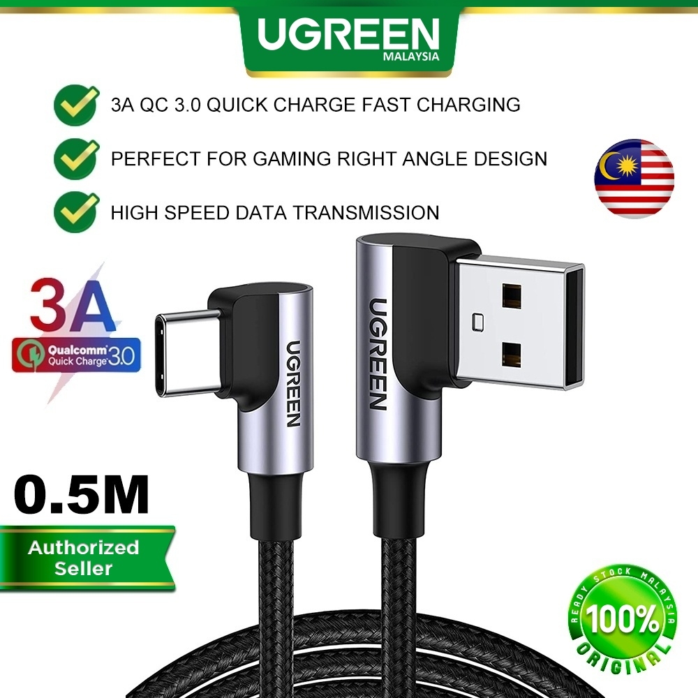 UGREEN USB to Type C Cable Right Angle 3A Fast Charging QC Quick