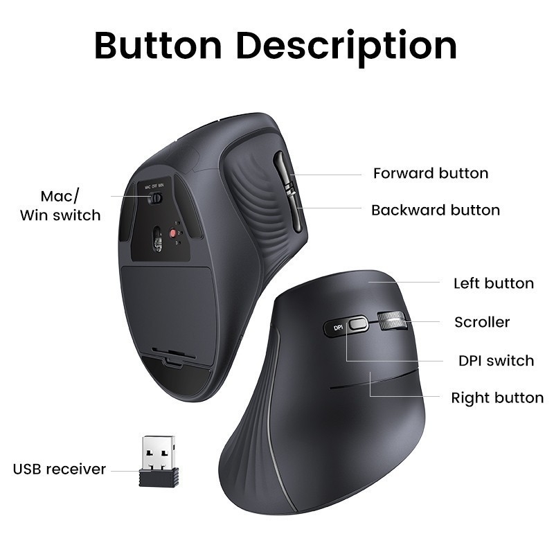 Ugreen Bluetooth Mouse Vertical Ergonomic 4000DPI Wireless Mouse