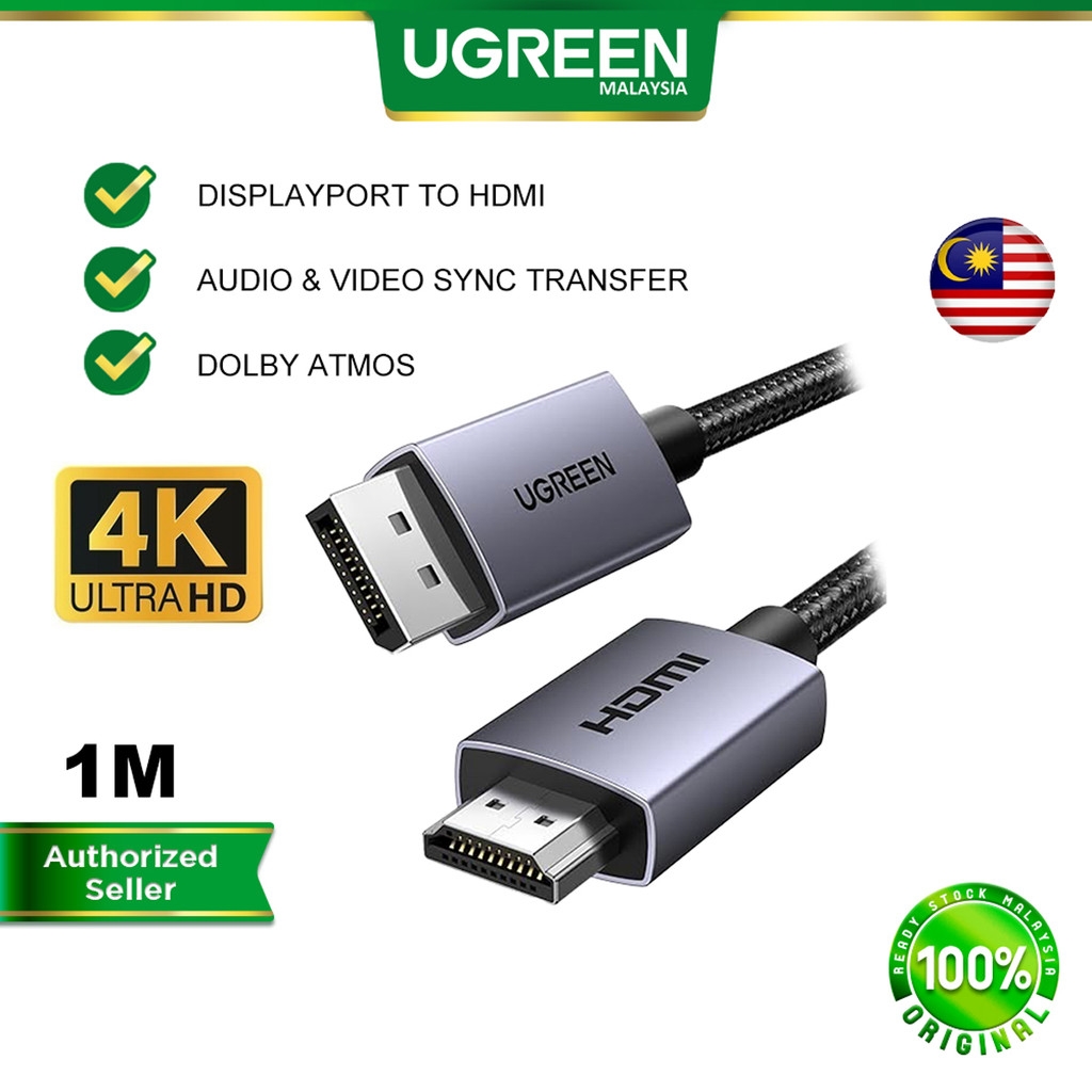 UGREEN DisplayPort DP to HDMI Cable 4K 30Hz HDR Dolby Atmos Nylon
