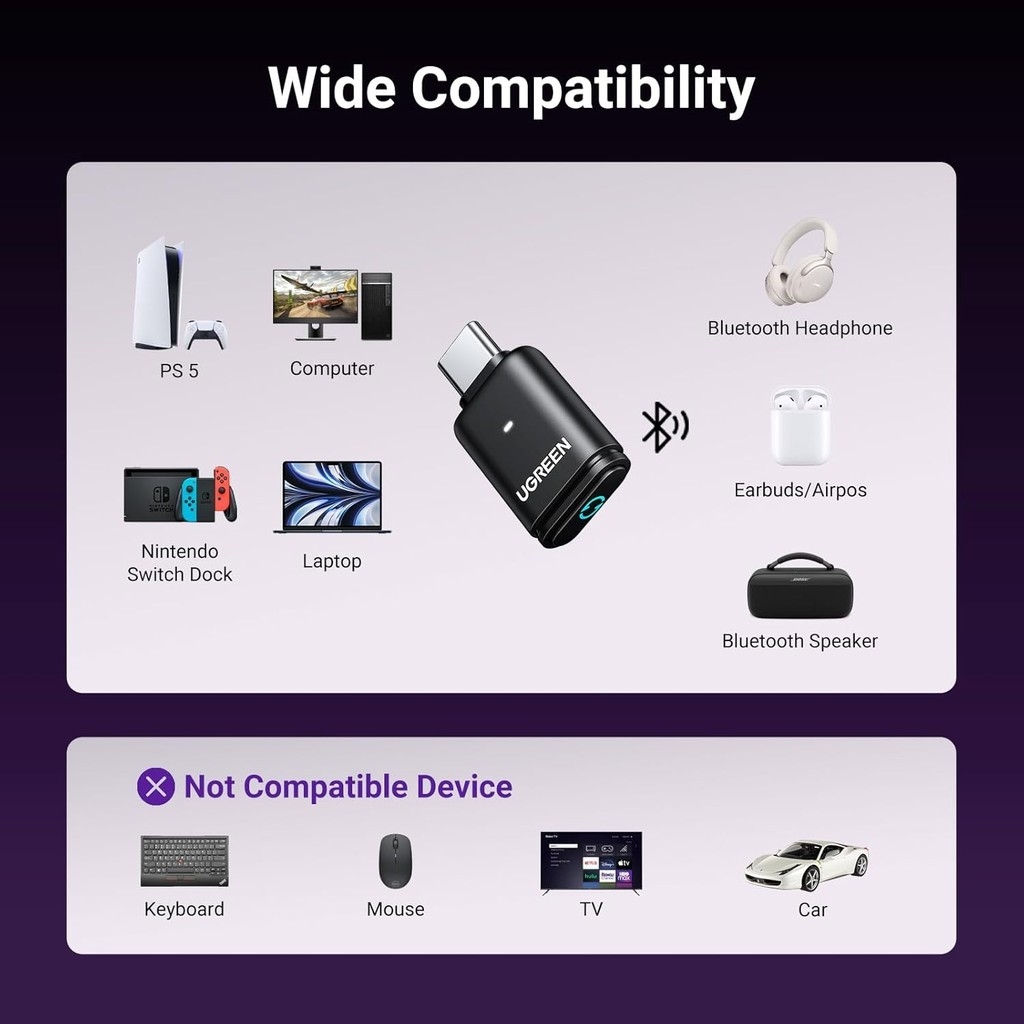 UGREEN Bluetooth Adapter USB C Bluetooth Adapter with aptX HD