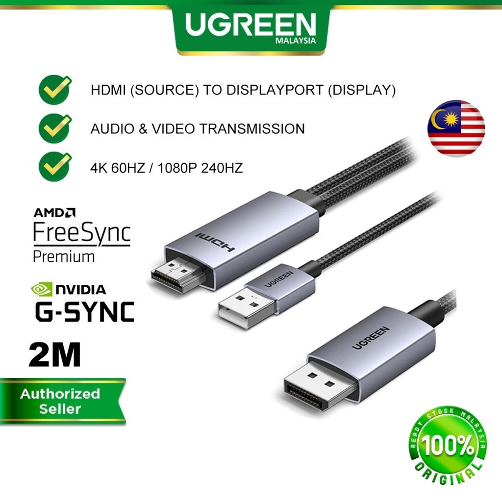 UGREEN HDMI to DisplayPort Cable USB Powered 4K 60Hz 1080P 120Hz
