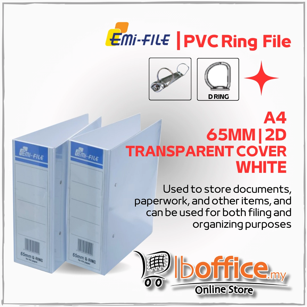 Emi File PVC Ring File - A4 2D/65mm - White | lboffice online store ...