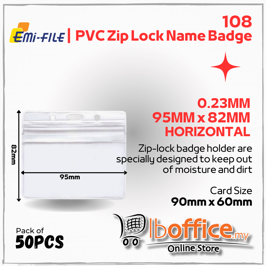 Emi File PVC Zip Lock Name Tag 108 - Horizontal - 90mm x 60mm (50pcs ...