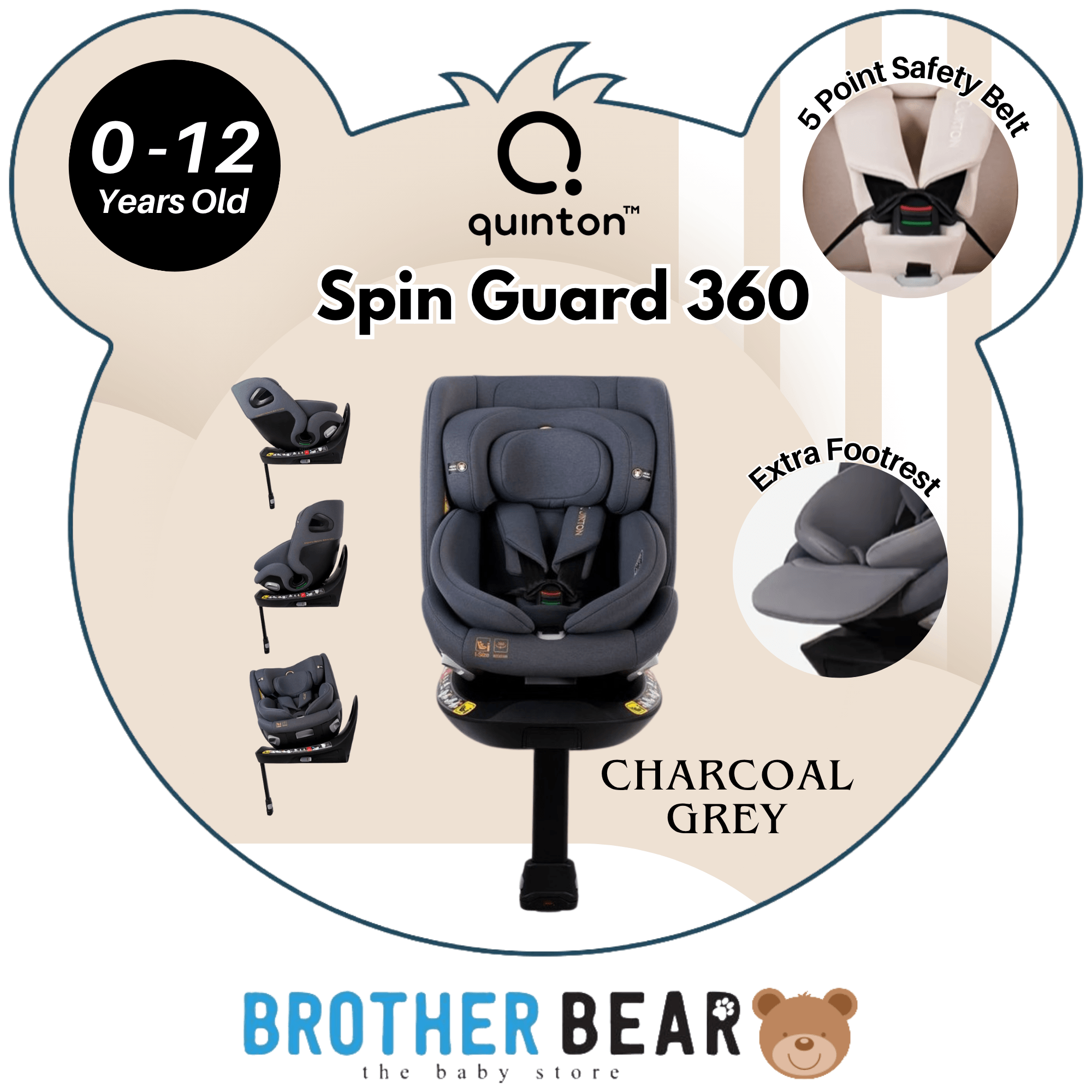 Quinton Spin Guard 360 Cream Light Grey Charcoal Grey from