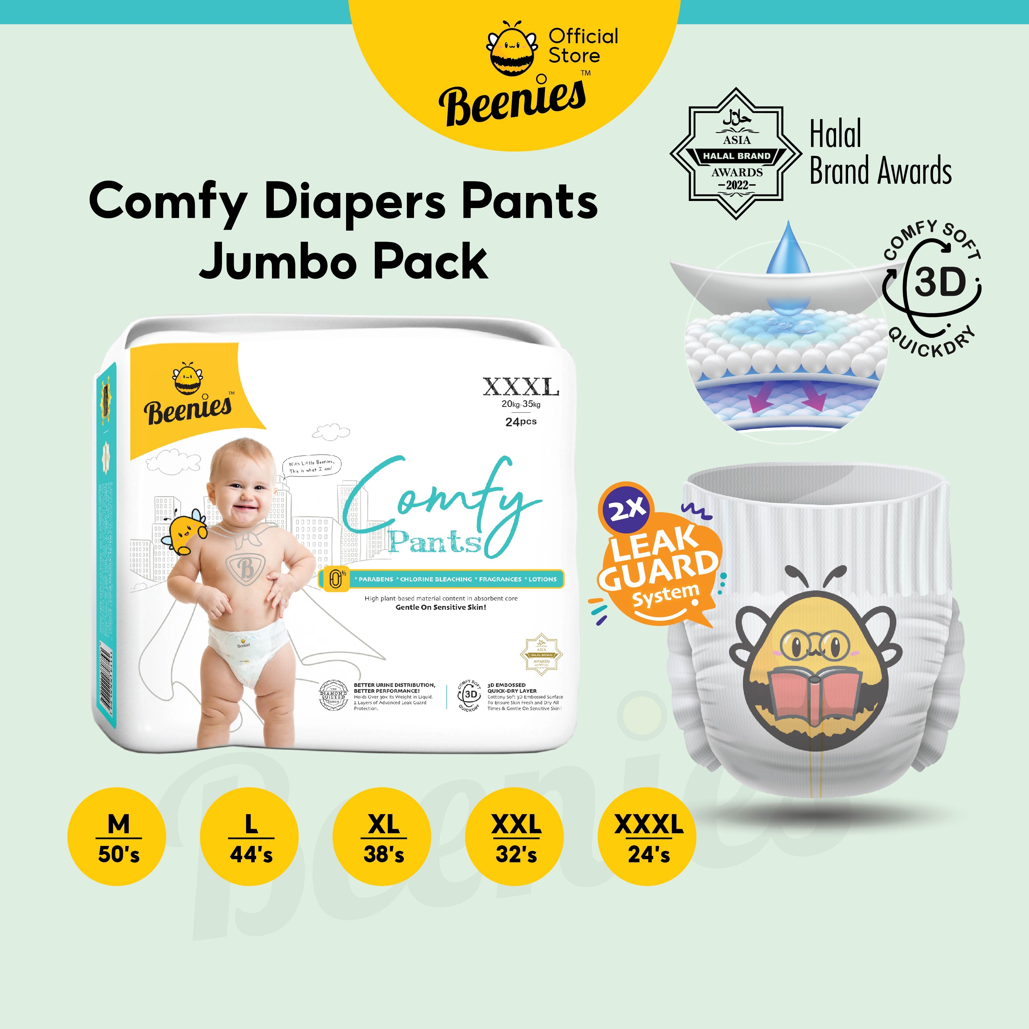 Beenies Comfy JUMBO Pack Baby Diapers Pants Pull-up M-XXXL Pack Single Pack Lampin Bayi Jenis Seluar Pek Jumbo
