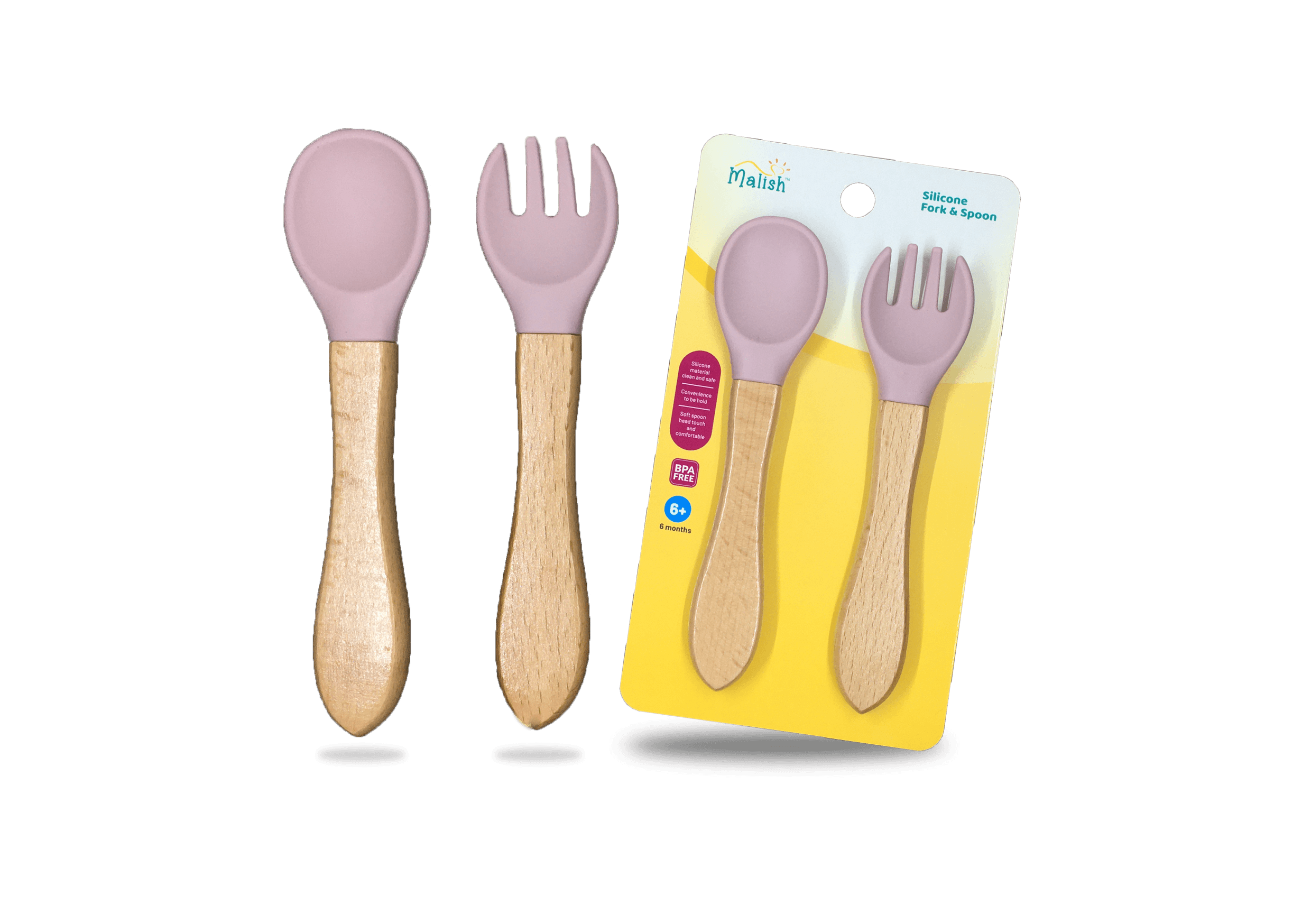 Silicone Wood Fork Spoon Baby Set Malish Baby Store