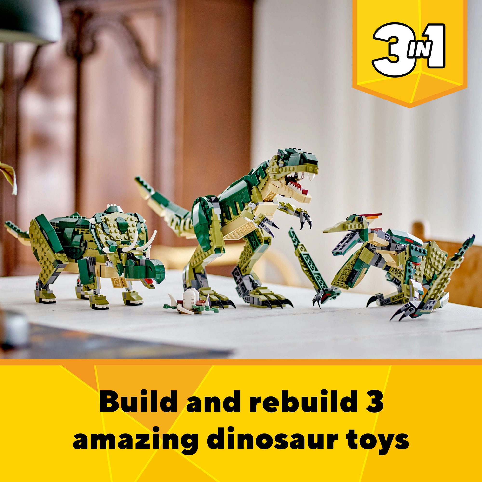 LEGO® Creator 3in1 rex Dinosaur Toy for Kids to Rebuild into a