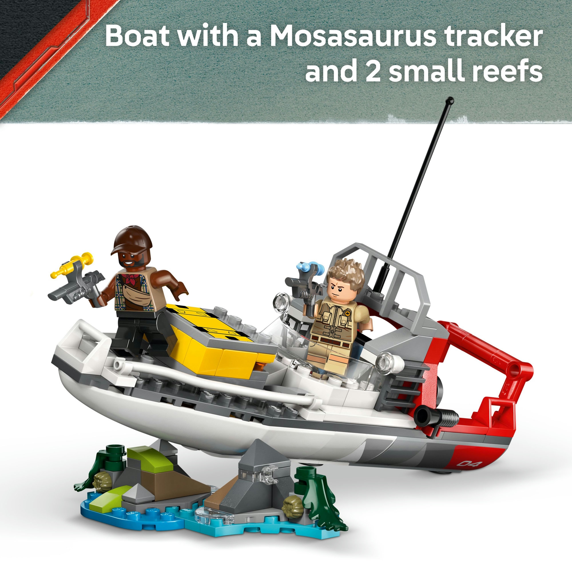 LEGO® Jurassic World Brick-Built Mosasaurus Boat Mission Toy
