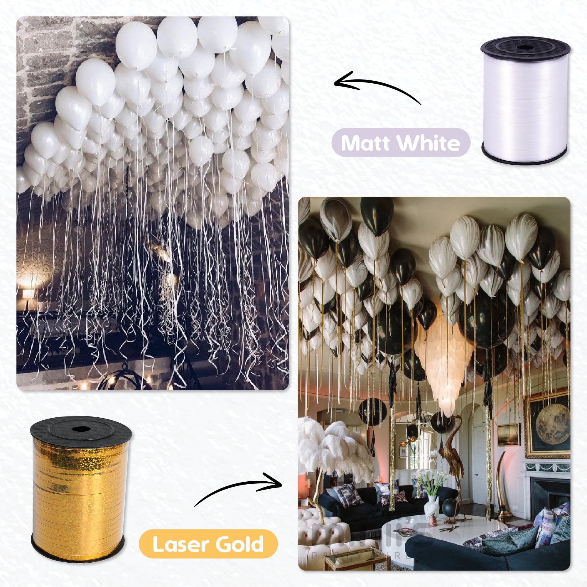 Curling Ribbon For Balloons - Helium Strip Ribbons & Balloon Weight Kit For Birthday Party Decor