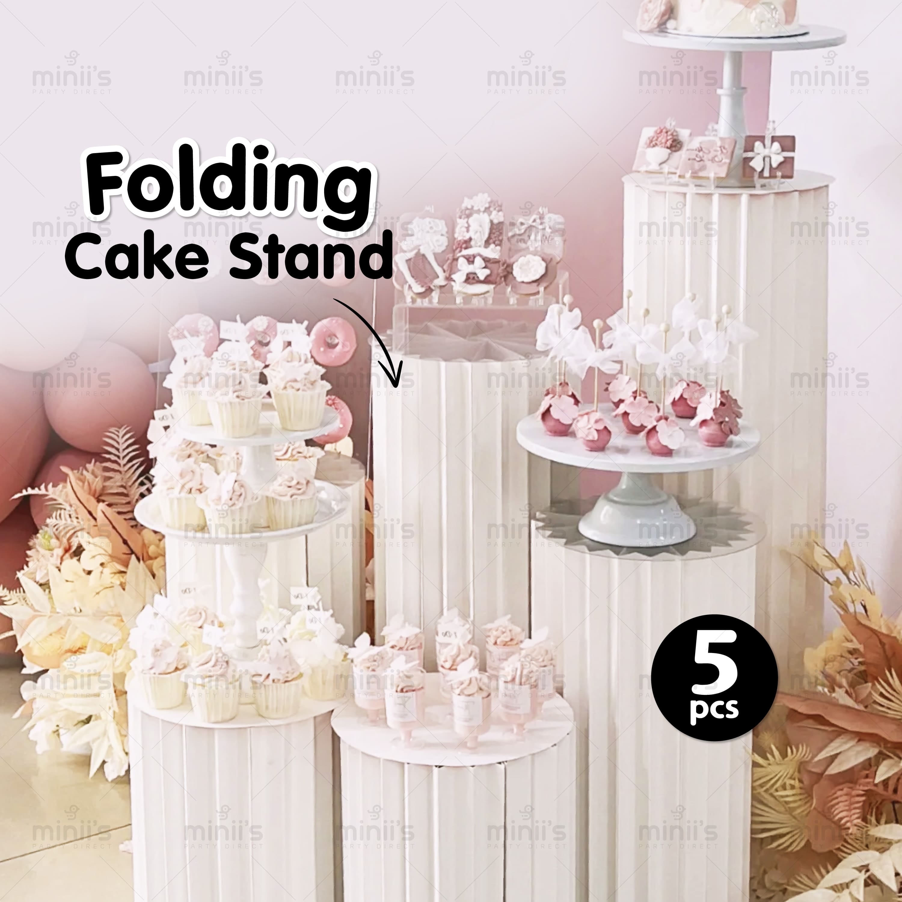 MINIIS PARTY White Folding Cake Stand Dessert Stand Cylinder Stand