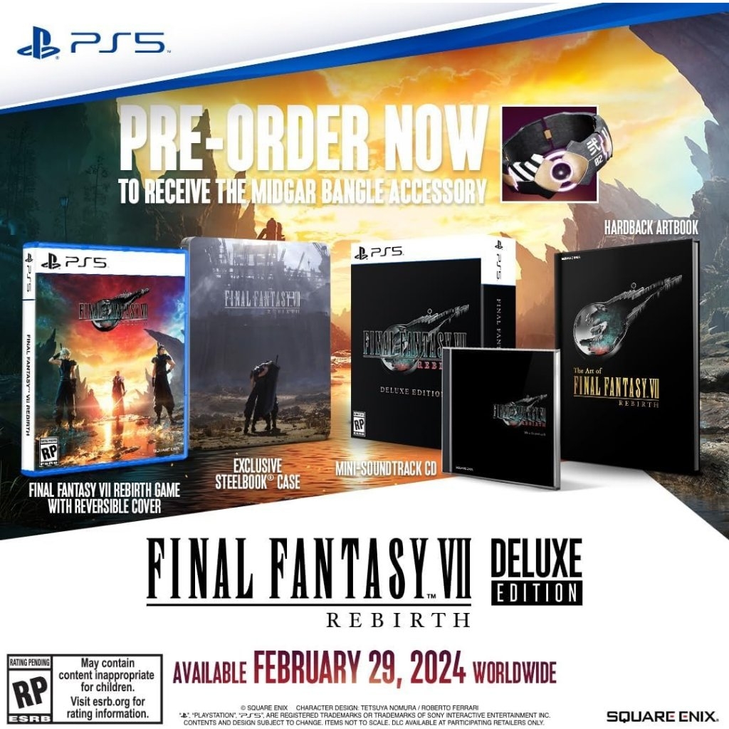 Final Fantasy 7 Rebirth Collector's Edition, Deluxe Edition & Steelbook jetzt für PS5 vorbestellen Final Fantasy 7 Rebirth Collector's Edition, Deluxe Edition & Steelbook jetzt für PS5 vorbestellen