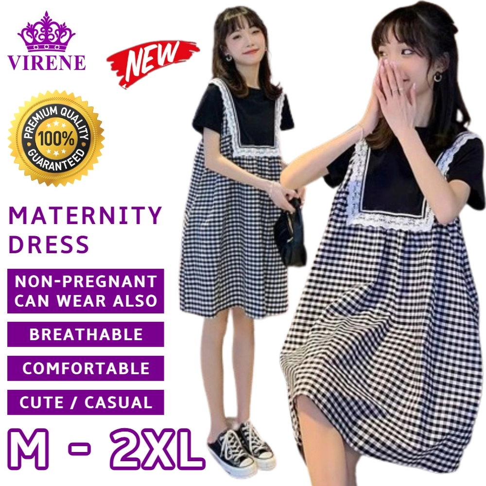 Maternity Dress Korean Fashion Pregnant Woman Midi Dresses Cute