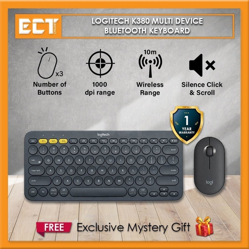 Logitech K380 Wireless Multi Device Bluetooth Keyboard + M350 Pebble ...