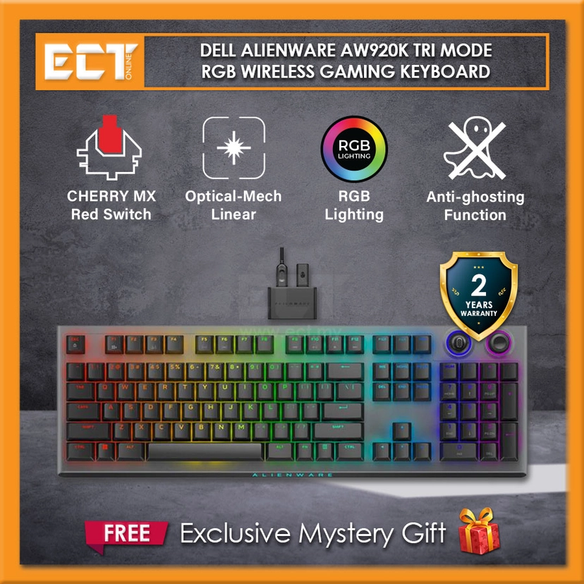 Dell Alienware AW920K Tri Mode RGB Wireless Gaming Keyboard (Grey ...