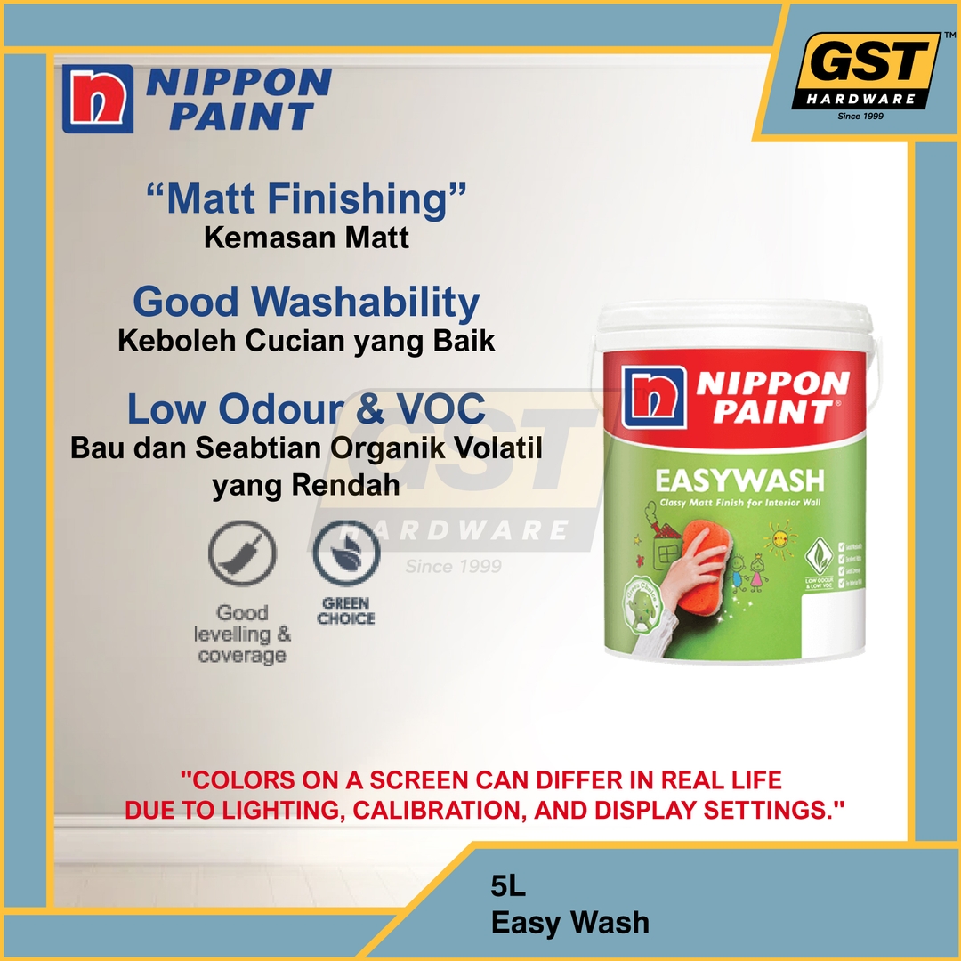 Nippon Paint 5L Easy Wash White Paint Wall Paint 145 | GST Hardware ...