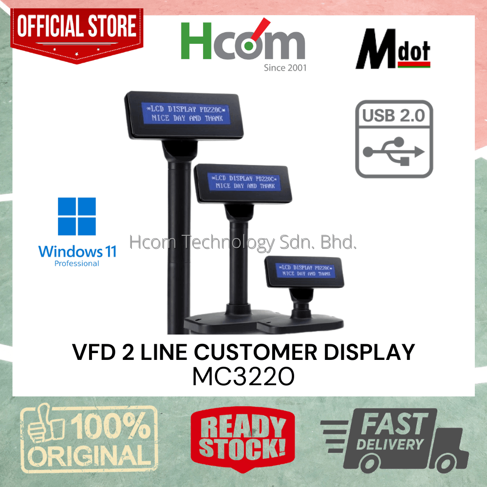 MDOT VFD 2 Line Customer Display MC3220 (USB) | Malaysia Notable Point ...