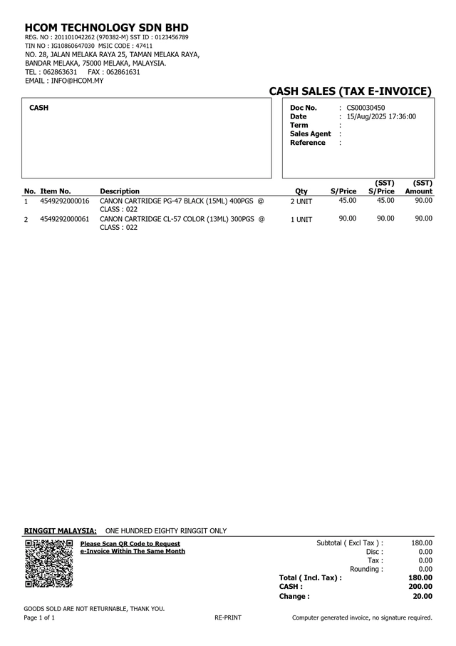 Invoice Example Myr IRS Cash Sales e-Invoice Format | Malaysia Notable Point of Sales (POS ...